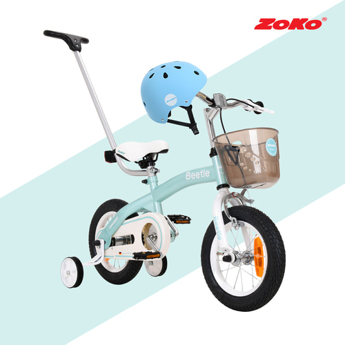 (세트)ZOKO 조코 24년형 비틀 12인치 유아동 체인네발자전거(민트)+ 유아동 어반 헬멧(스카이블루)