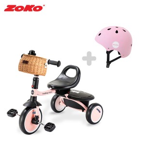 [세트C]ZOKO 조코 폴딩 미니 세발자전거(핑크)+유아동 어반헬멧(핑크)+라탄바구니