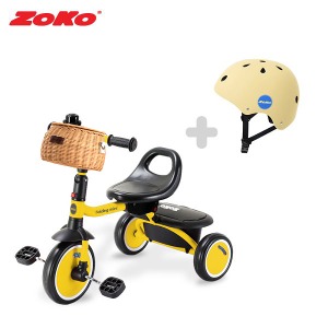 (세트)ZOKO 조코 폴딩 미니 세발자전거(옐로우)+유아동 어반헬멧(크림)+라탄바구니