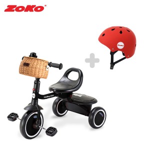 (세트)ZOKO 조코 폴딩 미니 세발자전거(블랙)+유아동 어반헬멧(레드)+라탄바구니